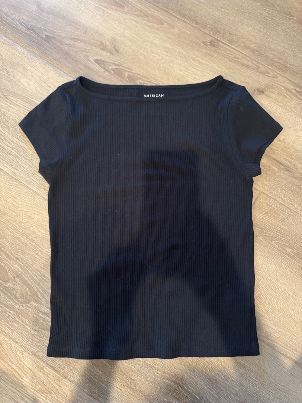 American Eagle Black Ribbed Short Sleeve Scoop Neck Top - Women
